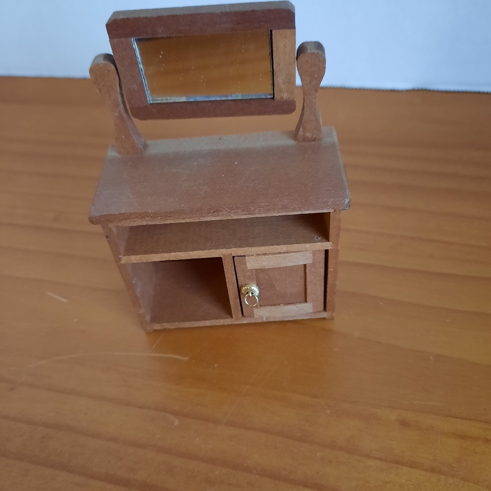 Miniature Wooden Vanity with Mirror